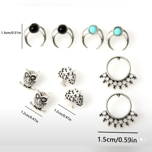 New 5 Pairs Owl Tree Of Life Stud Earrings Set Women's Accessories Fashion T2B2E - Picture 2 of 2